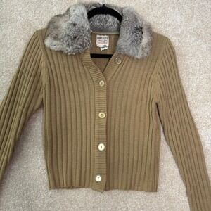 VINTAGE Y2K‎ Rabbit Fur Collar Cardigan Sweater Size Small Medium Knit Coquette